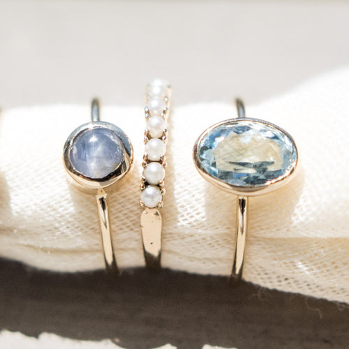 Labradorite, Pearl & Aquamarine Rings